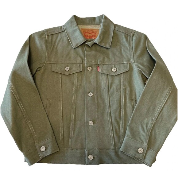 Levi's Boys Trucker Jacket Olive Green Denim Jean Large 12-13 Levis Strauss NEW - Picture 1 of 5